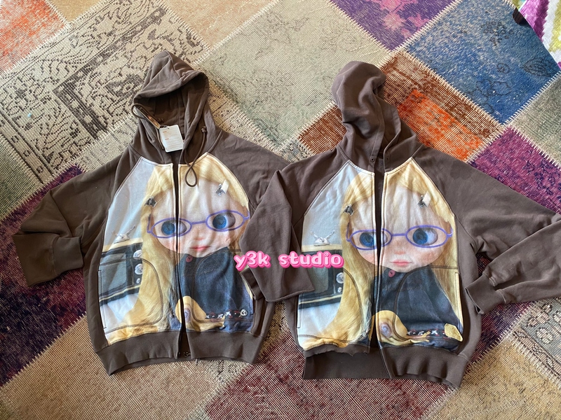 Coyseio X Blythe Blythe Doll Navy Blue/Brown Hooded Zip-Up Sweatshirt