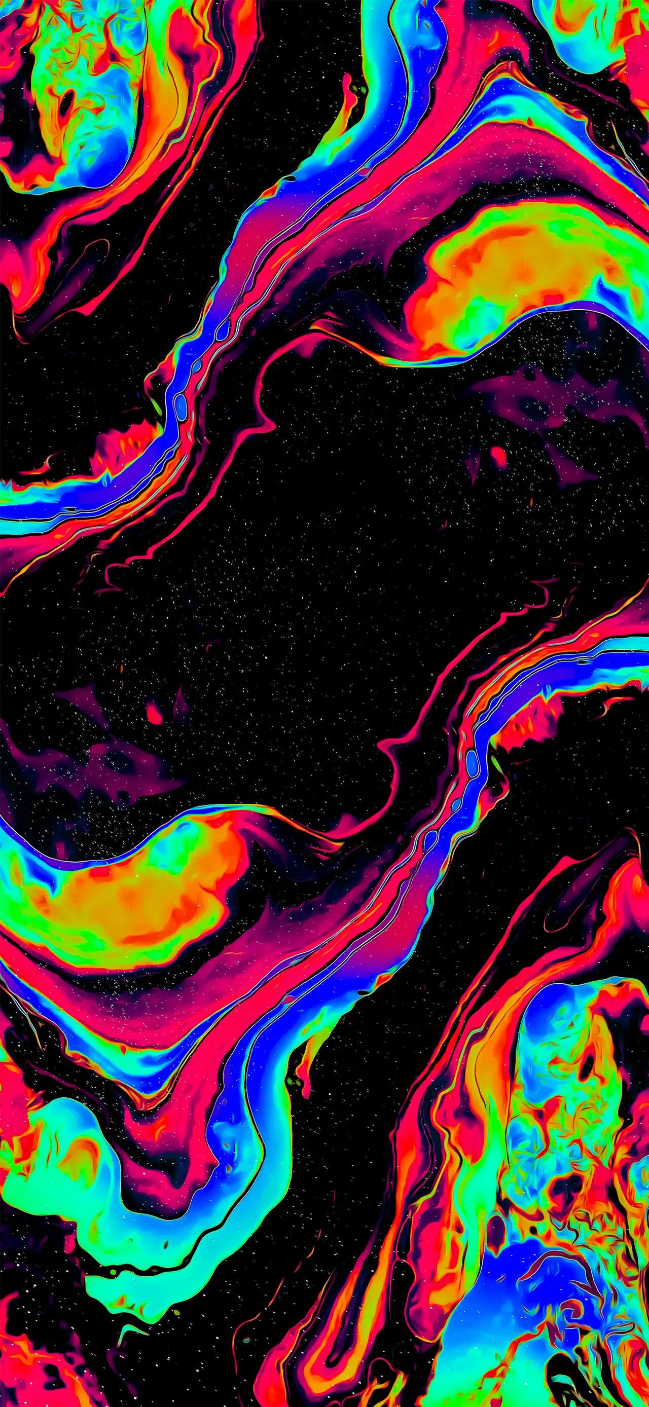 4K 霓虹流体抽象手机壁纸 炫彩荧光流动油彩星空背景