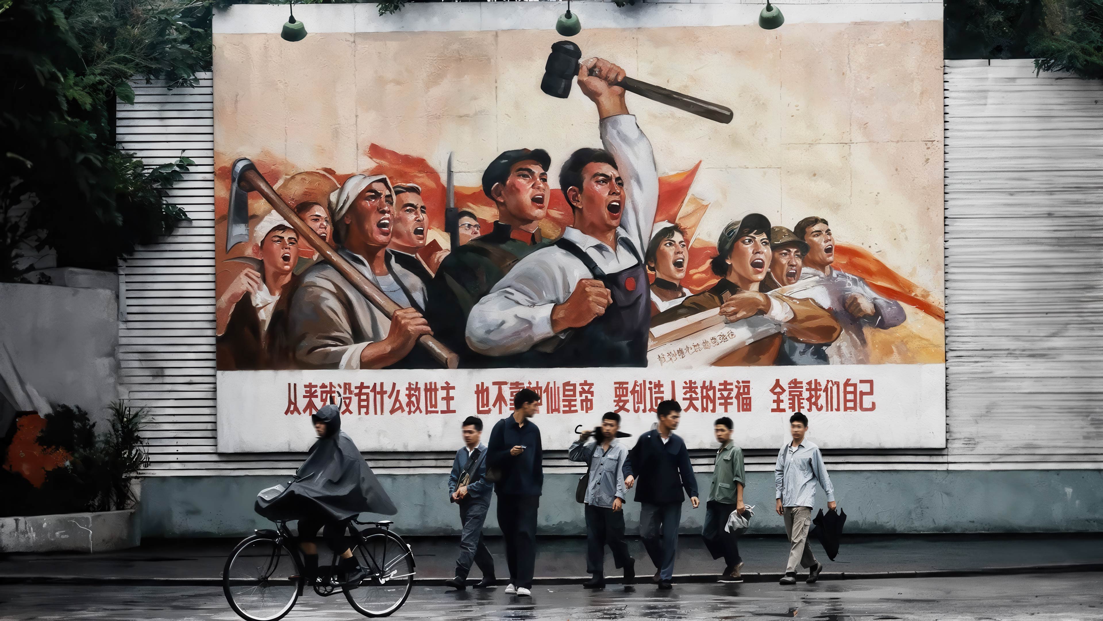 4K 高清复古红色宣传画电脑壁纸 劳动者壁画从来就没有什么救世主怀旧无水印横版图片