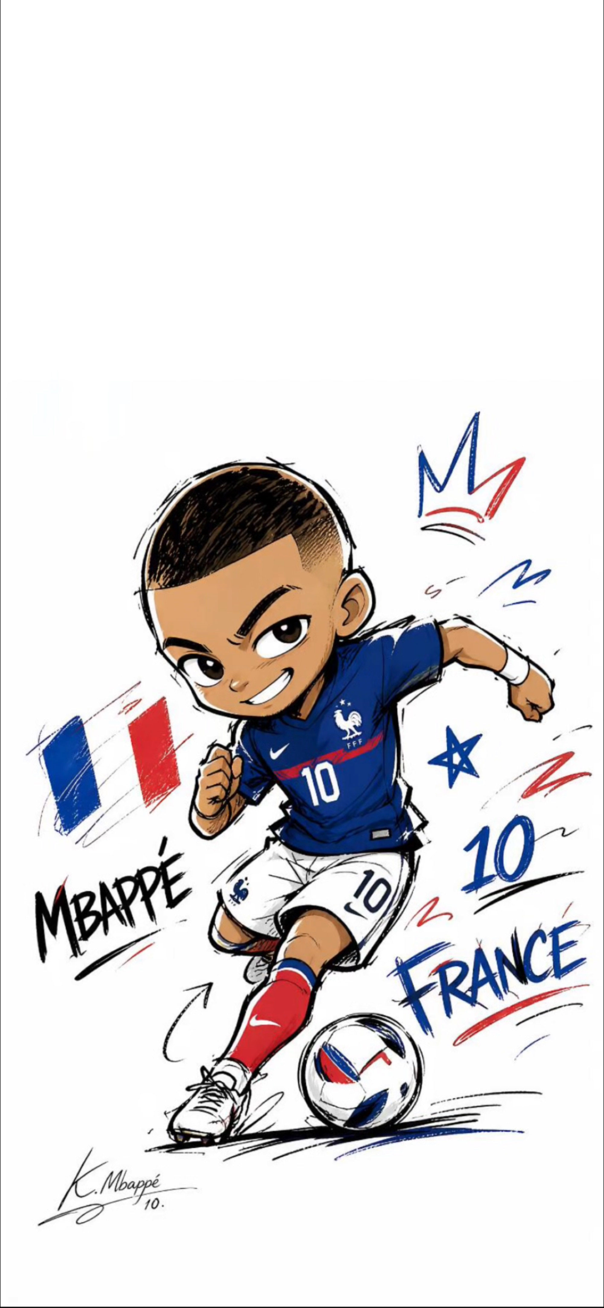 姆巴佩 Mbappé 壁纸 法国 10 号 Q 版手绘足球球星竖版手机锁屏