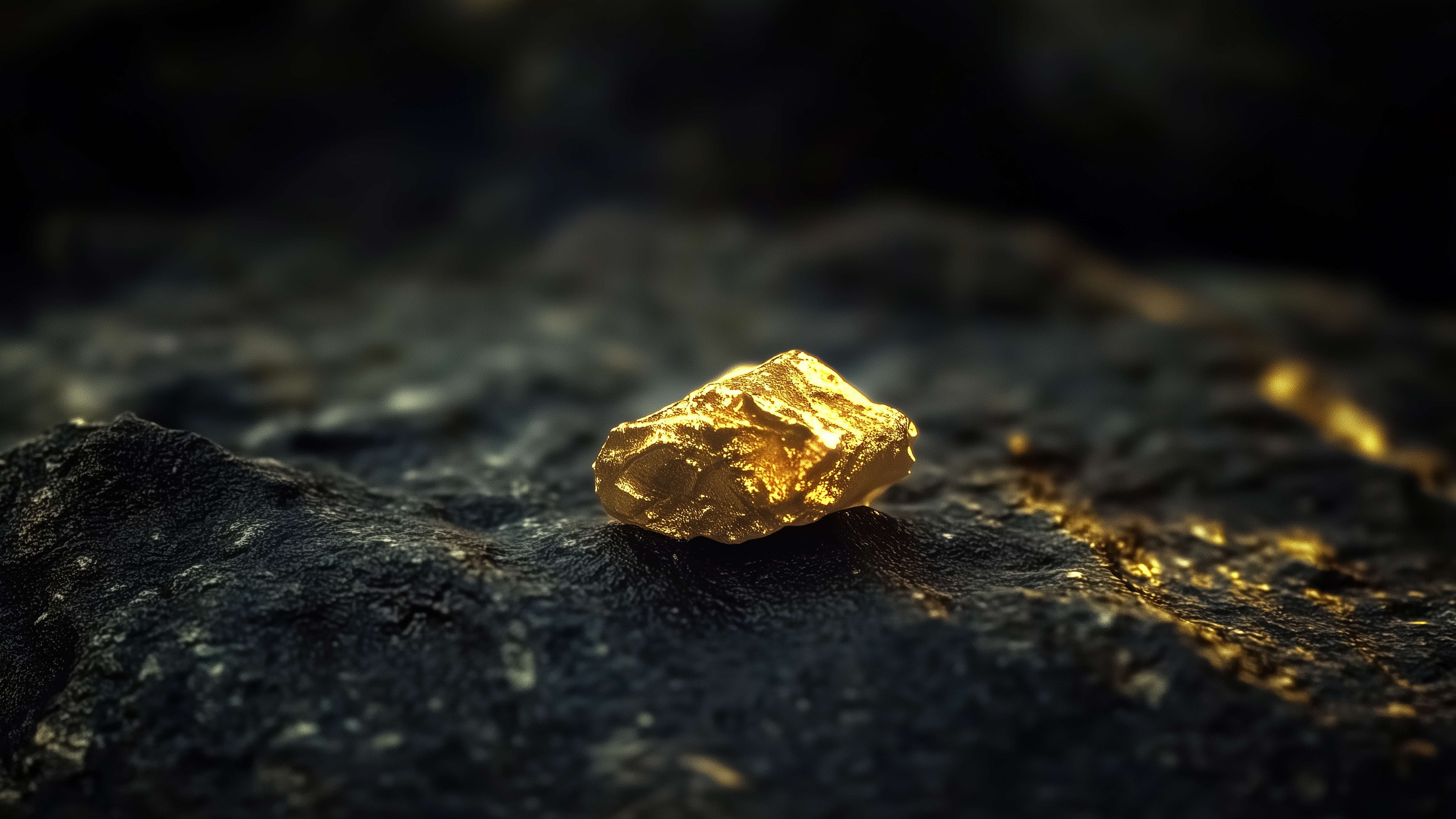 岩石上天然金矿石壁纸 暗调黑金横版电脑桌面