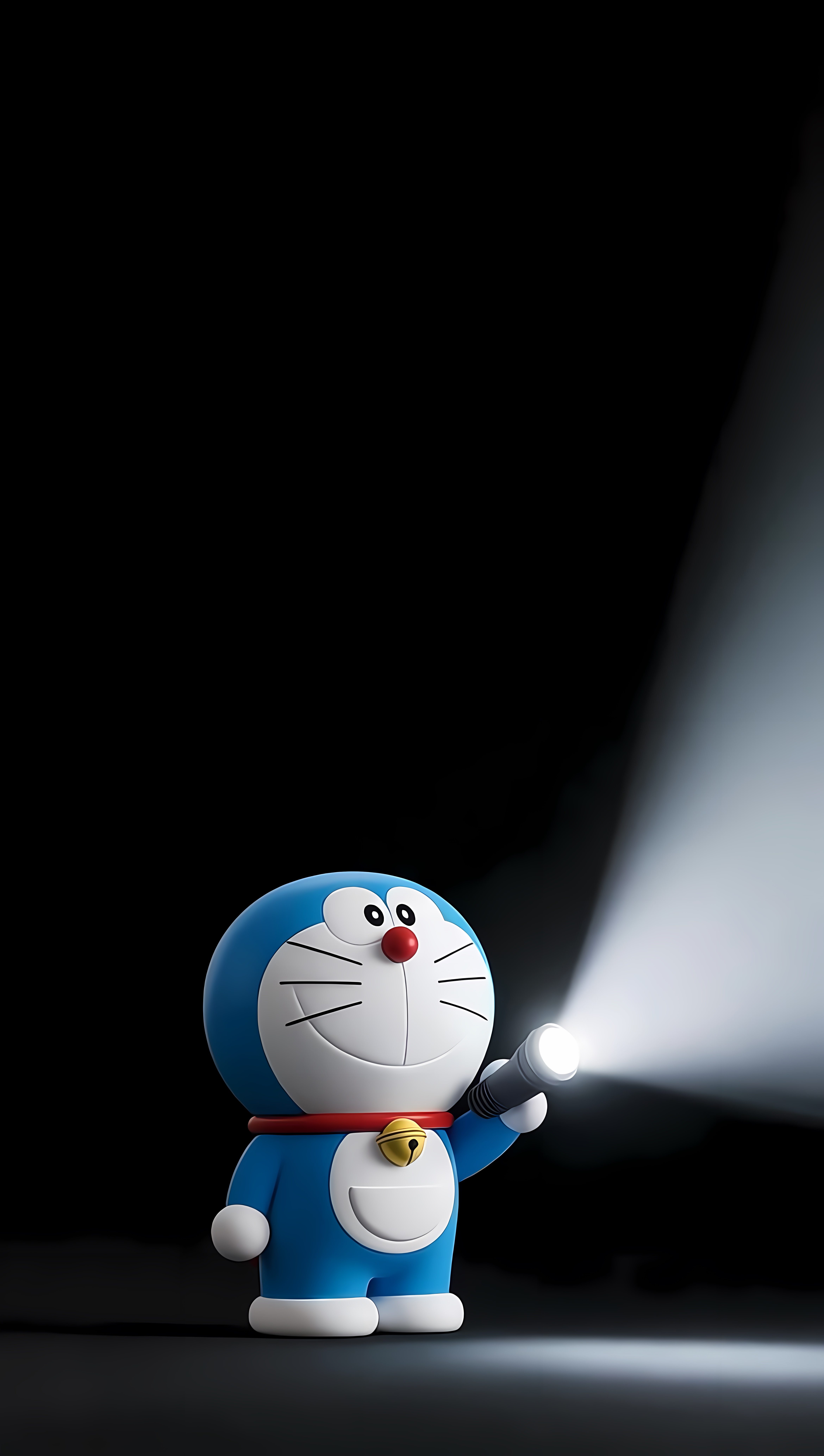 哆啦A梦手电筒侧光束动态壁纸 暗黑氛围感 3D 卡通竖版手机锁屏背景