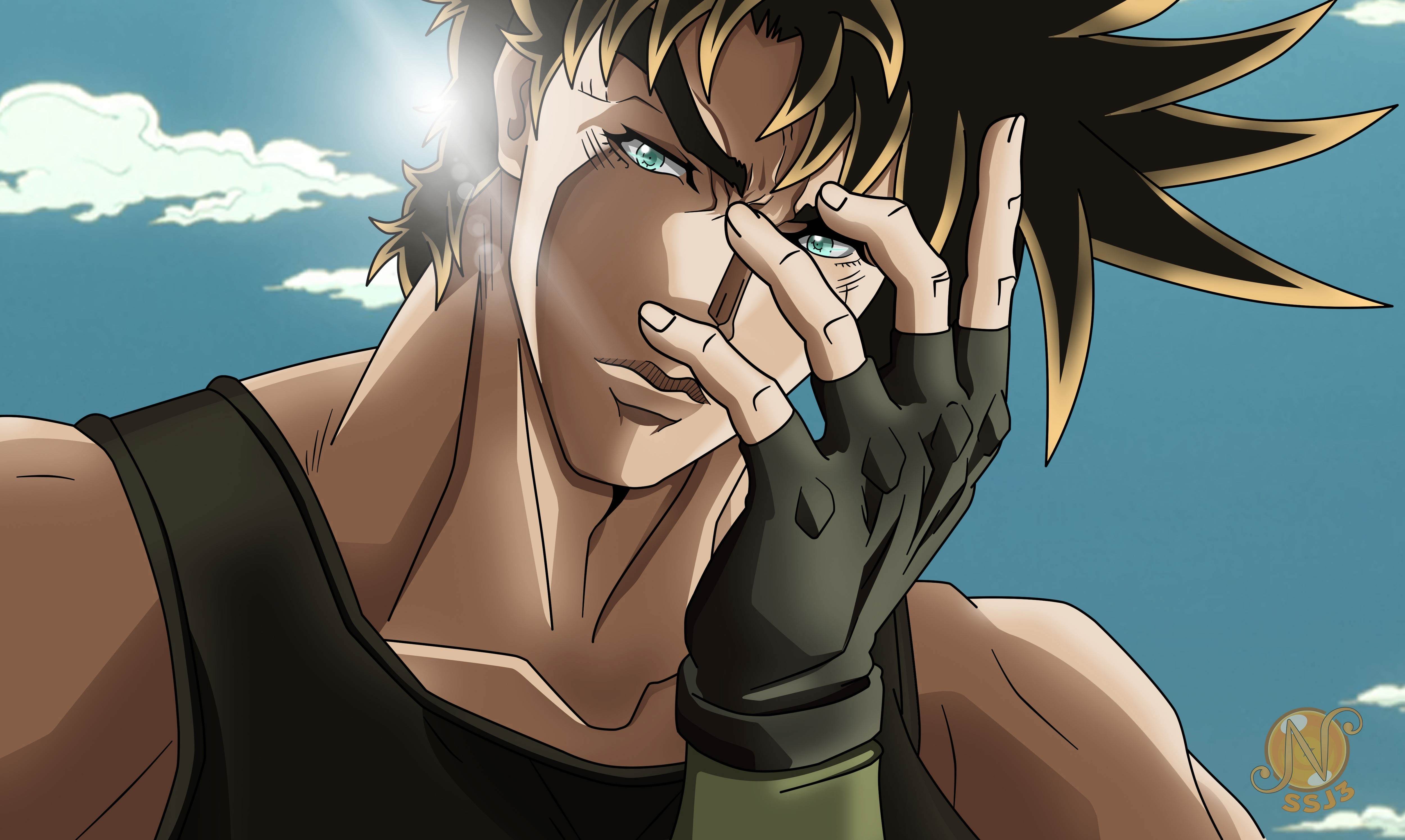 JOJO 的奇妙冒险乔瑟夫乔斯达二乔特写横版电脑壁纸,蓝天白云阳光动漫插画