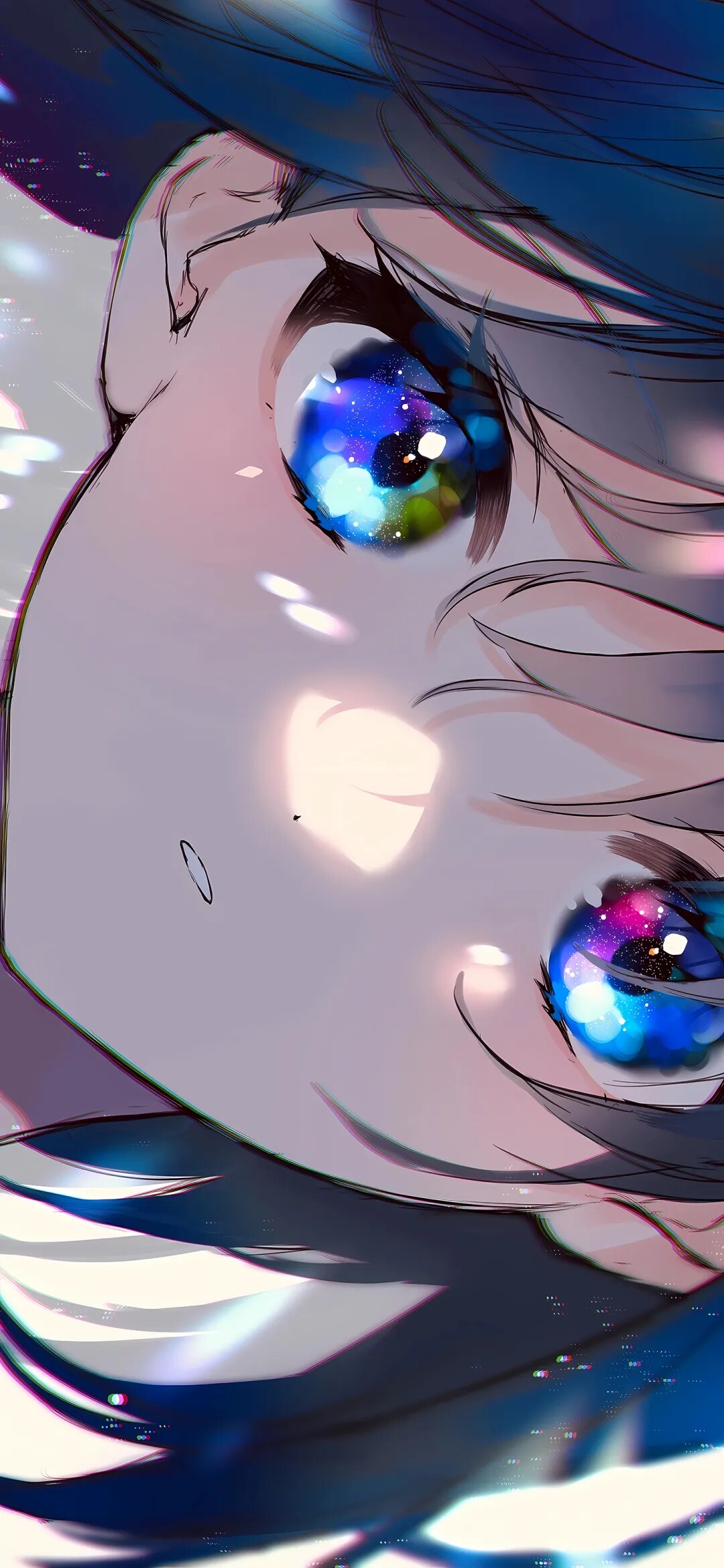 梦幻星空眼眸蓝发少女特写 4K 动漫手机壁纸