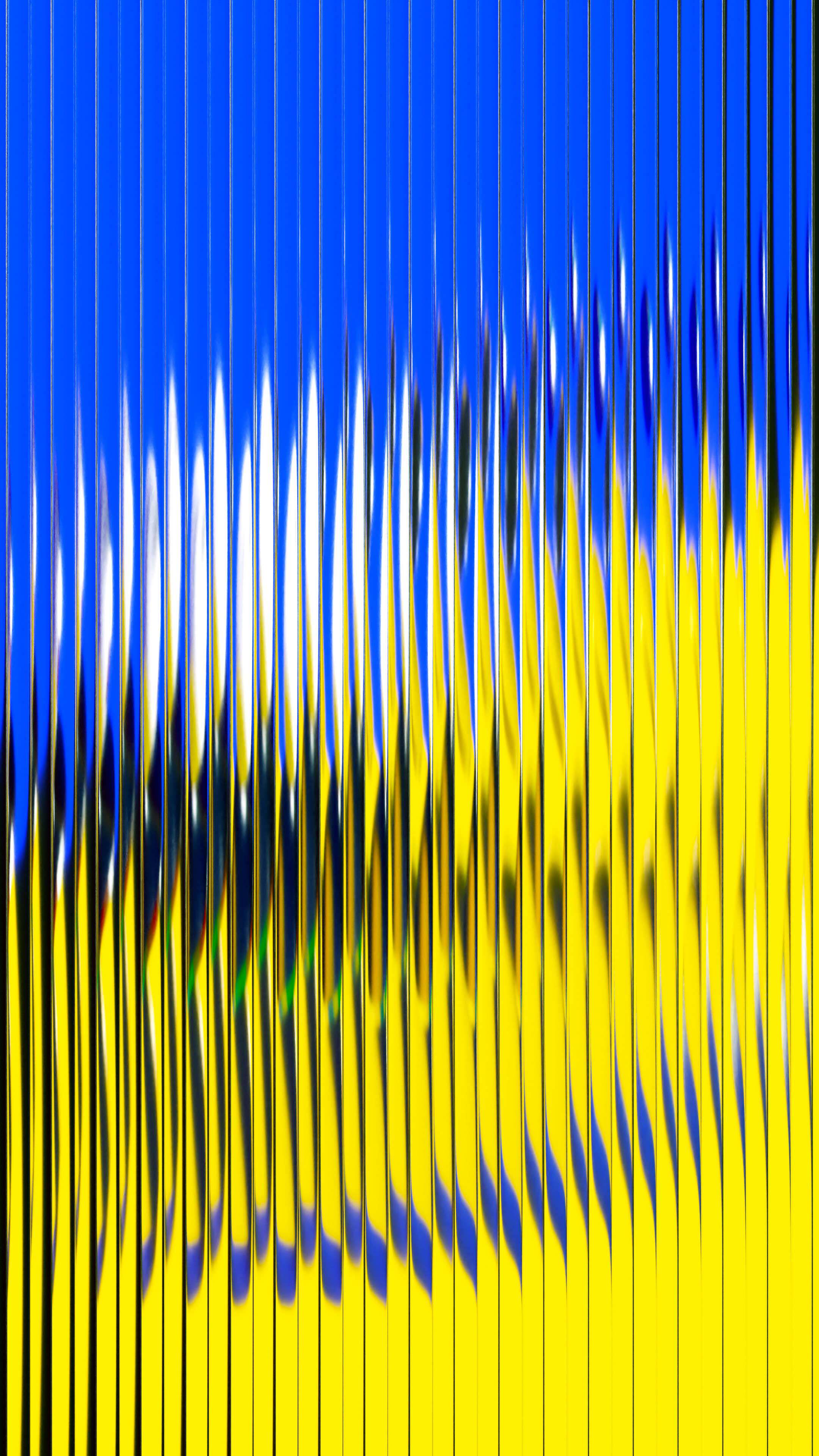 蓝黄撞色竖条纹故障艺术 glitch 4K 竖版抽象手机壁纸
