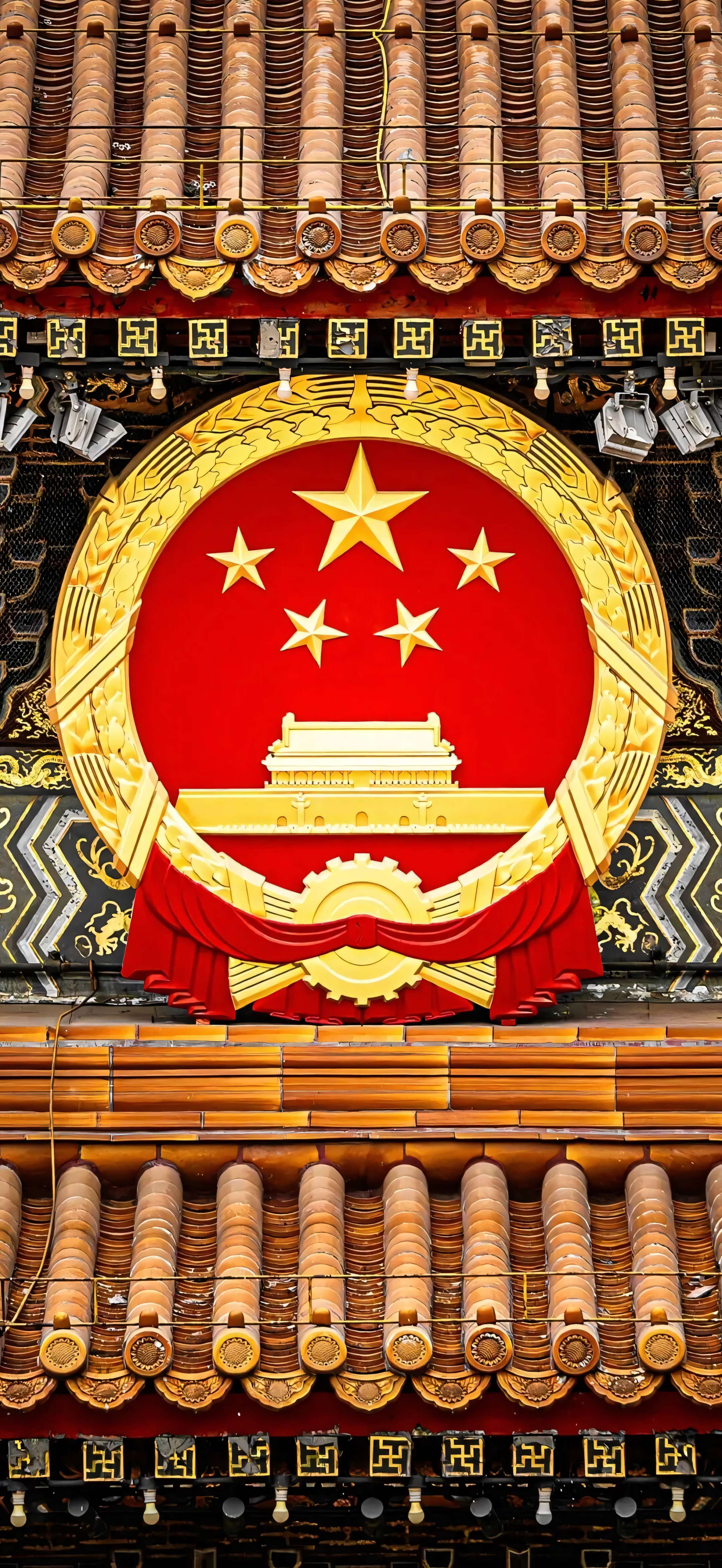 4K 竖版国徽中式古建筑手机壁纸 红色爱国无水印图片
