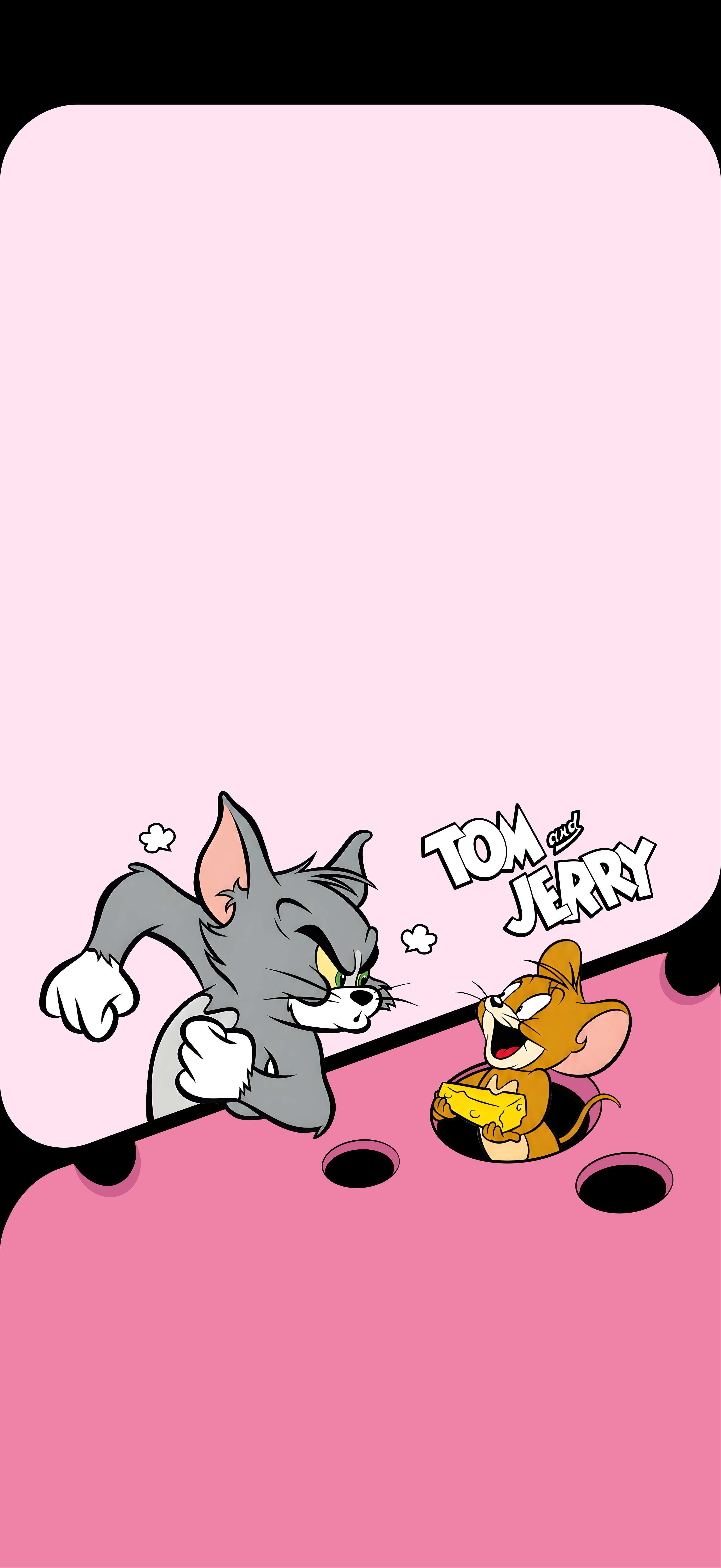 猫和老鼠 Tom and Jerry 壁纸 粉黑撞色奶酪洞怀旧卡通竖版手机锁屏