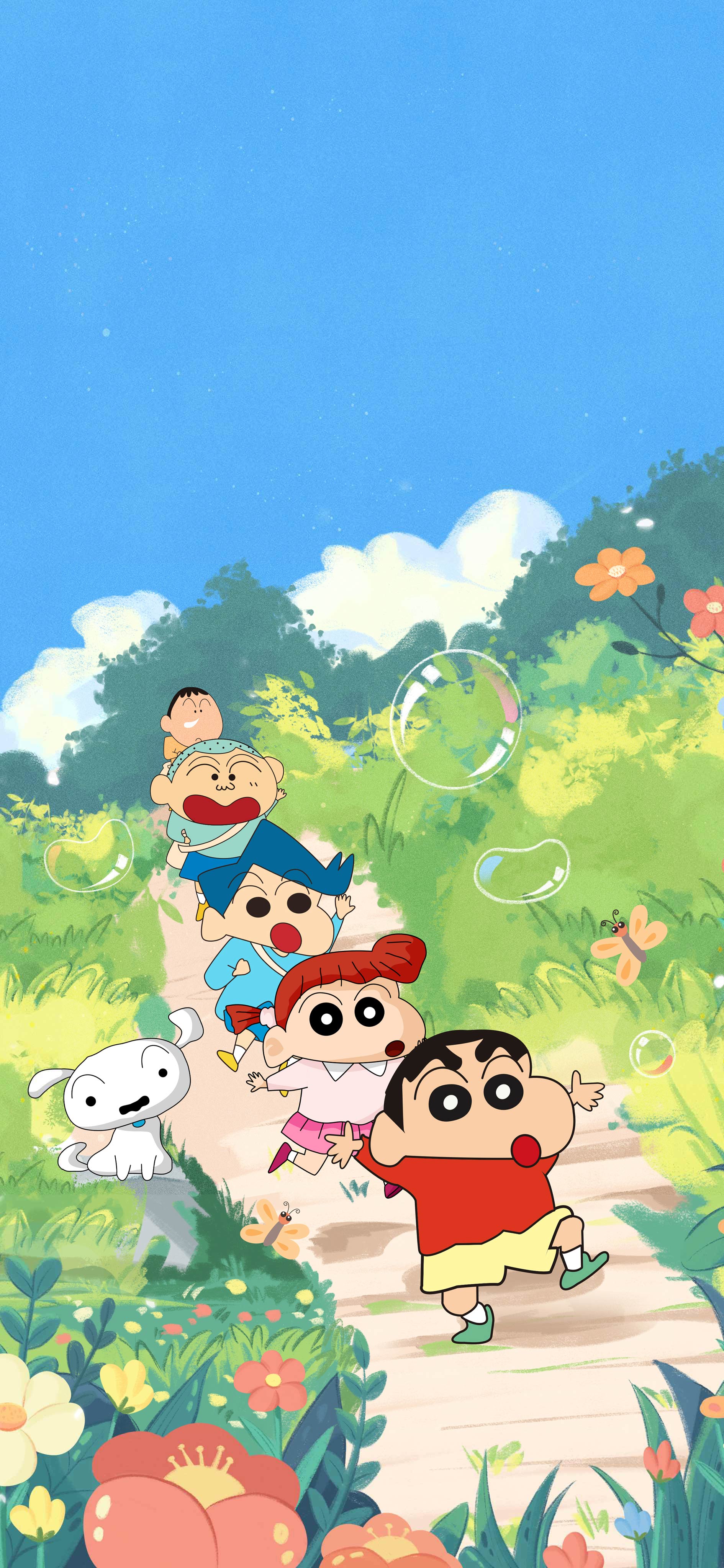 蜡笔小新春日部全员夏日林间 4K 高清手机壁纸 可爱卡通动漫锁屏图片无水印