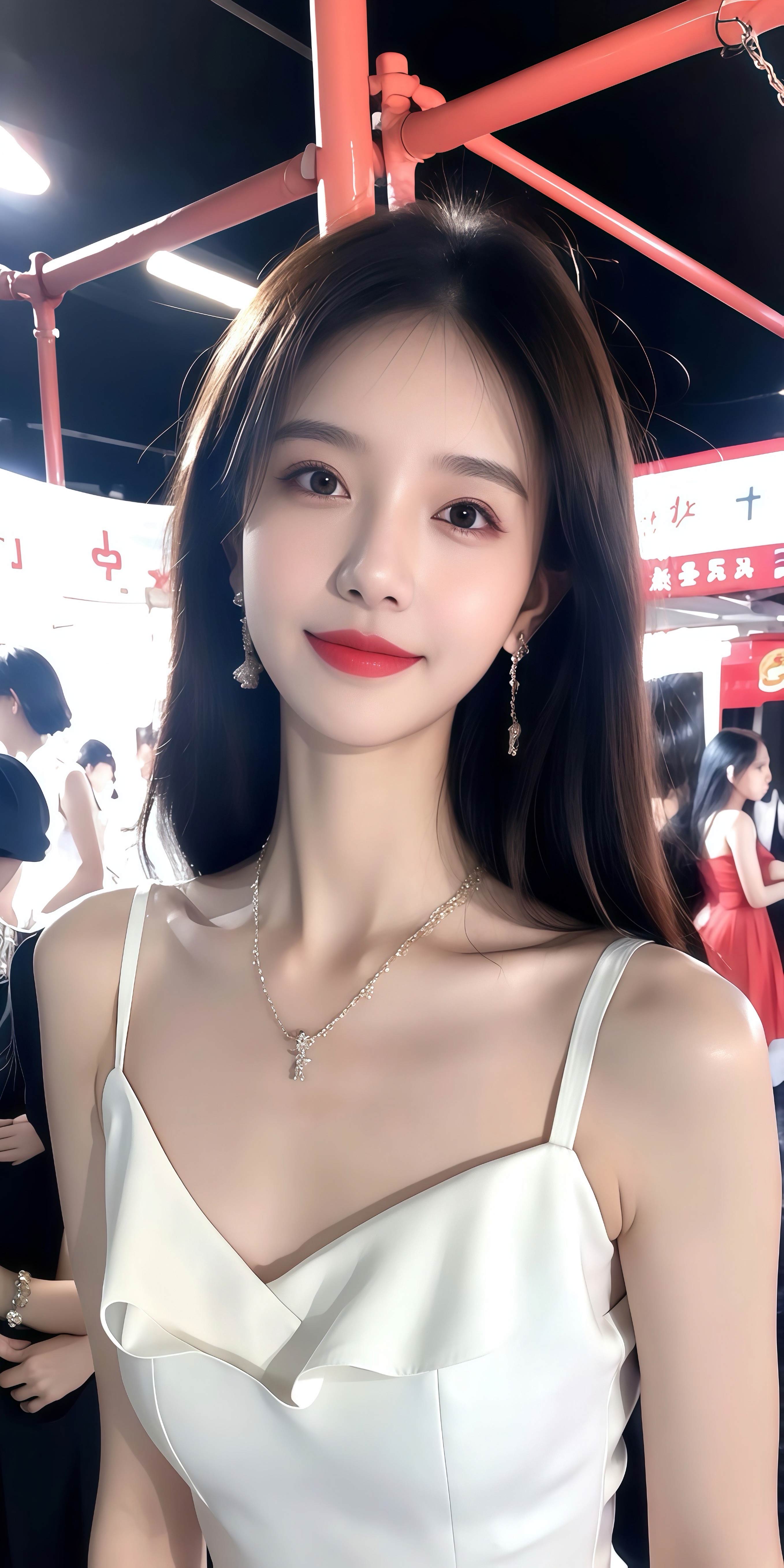 展会优雅气质壁纸 白色吊带礼服女生竖版手机锁屏