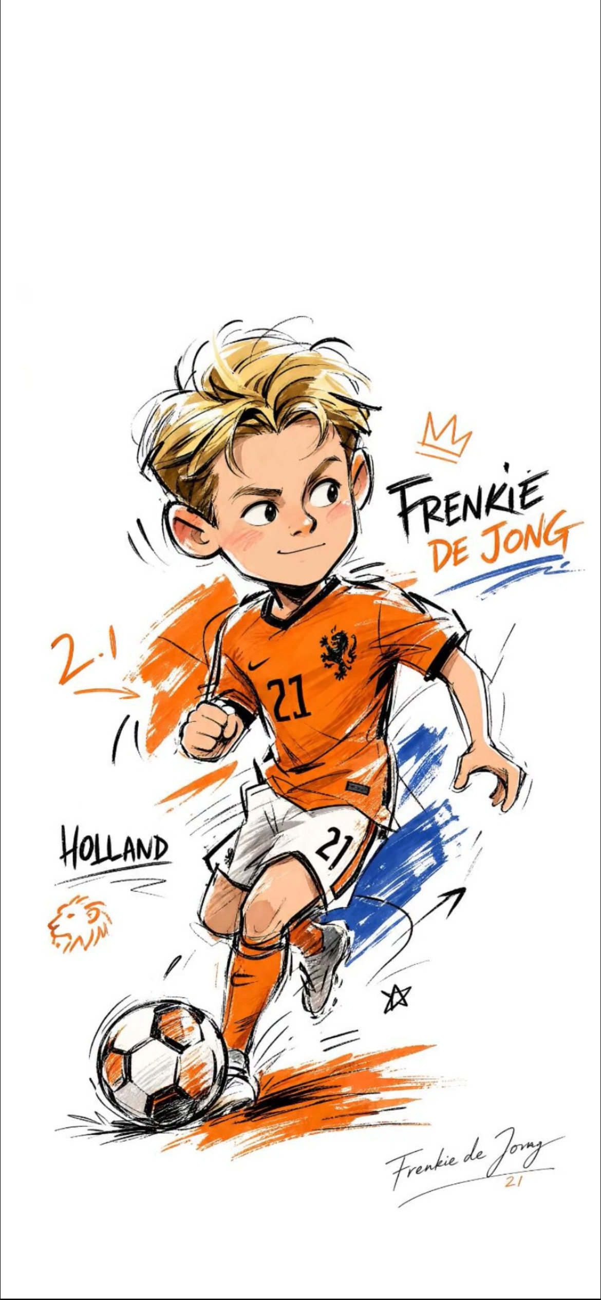 德容 Frenkie de Jong 壁纸 荷兰 21 号 Q 版手绘足球球星竖版手机锁屏