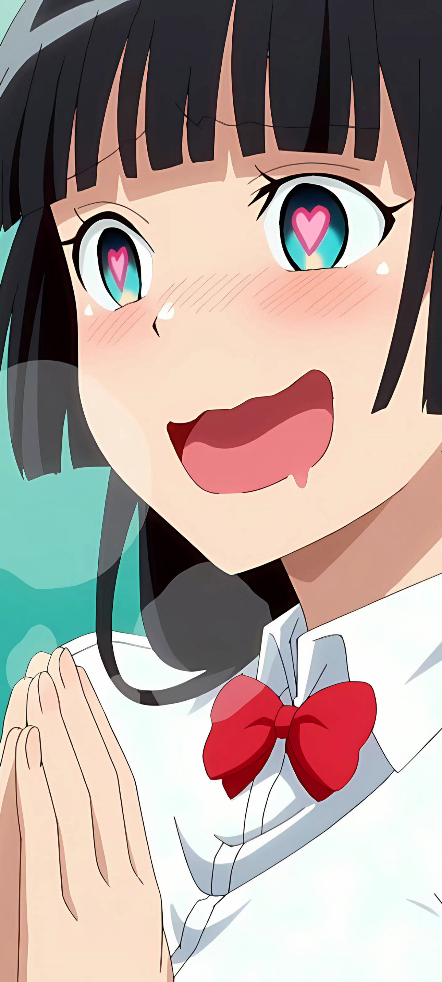 日系二次元 4K 手机壁纸 黑短发少女爱心瞳孔脸红特写趣味动漫原画