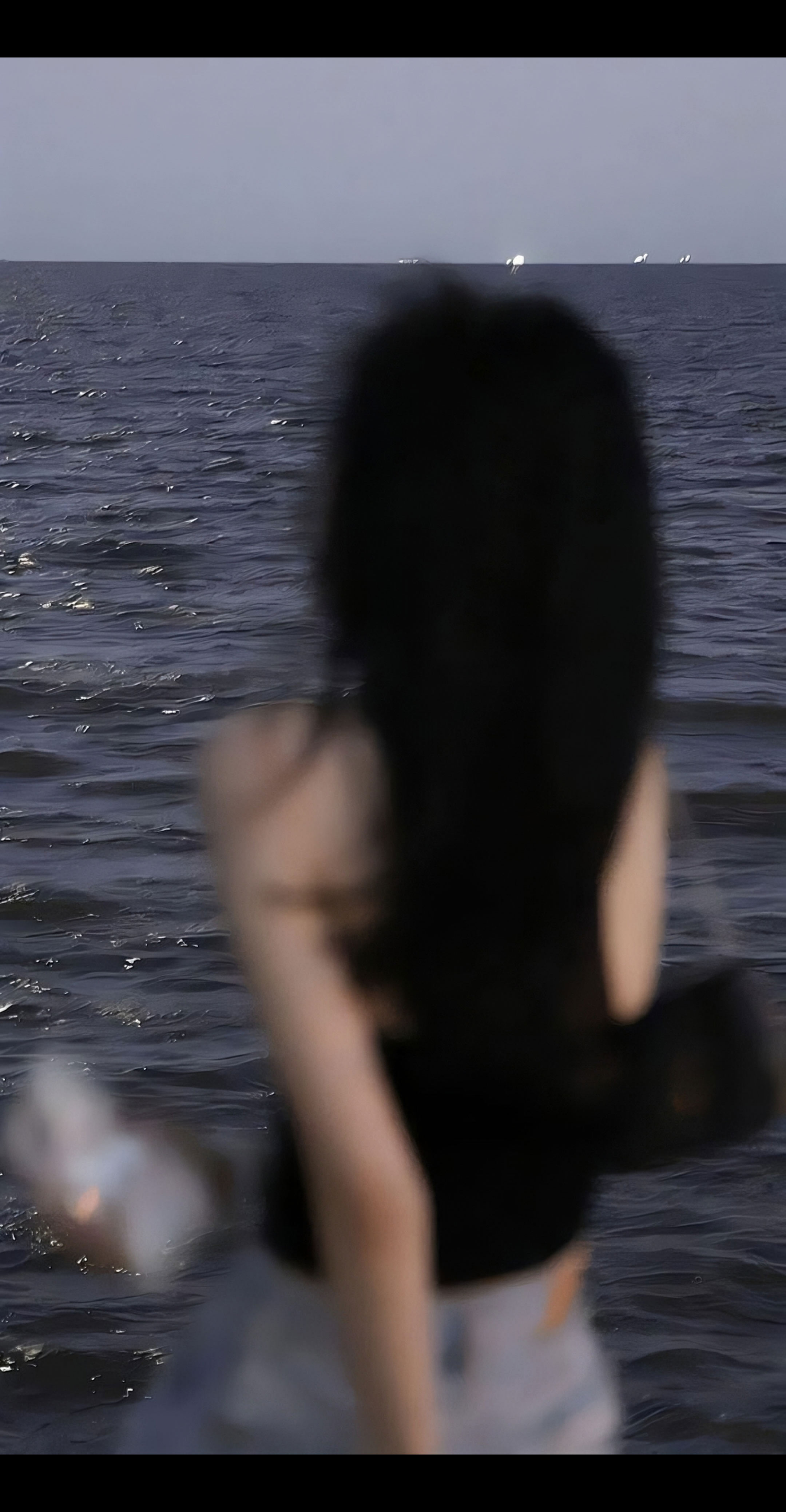 4K 高清无水印,海边模糊背影女生手机壁纸,黄昏海面清冷氛围感人像