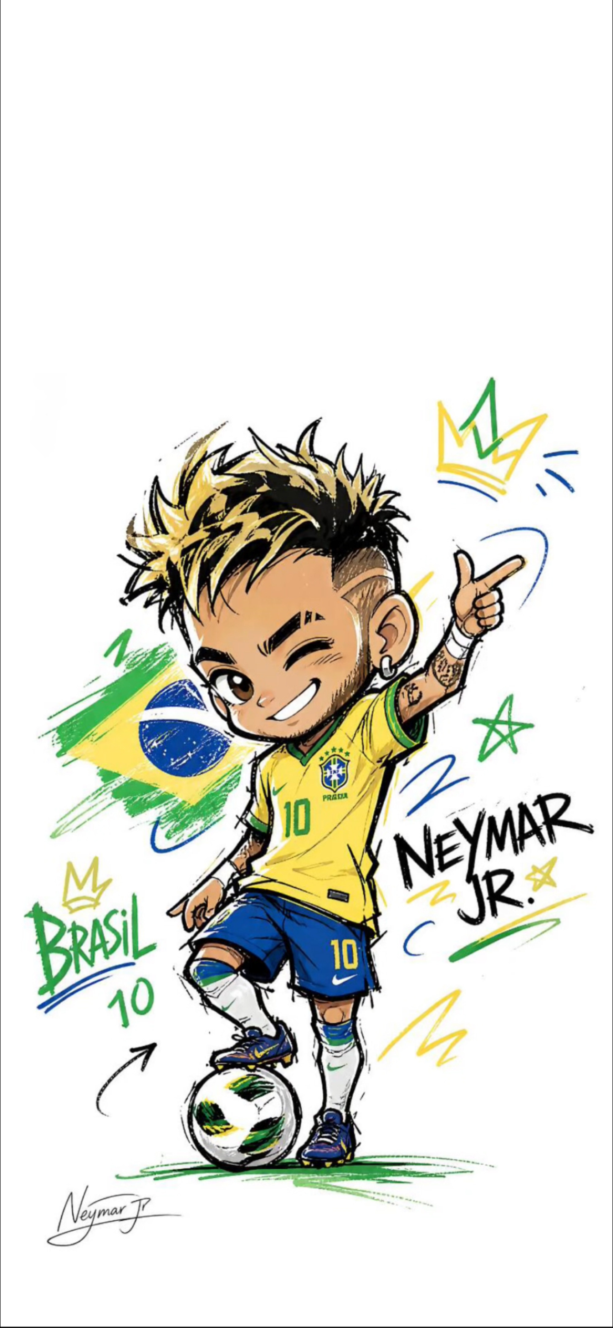 内马尔 Neymar Jr 壁纸 巴西 10 号 Q 版手绘足球球星竖版手机锁屏