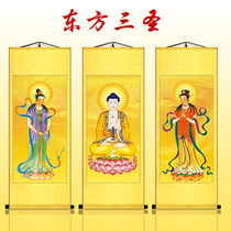 The portrait of the three saints of the East the statue of the Buddha the Scrolls of the Buddha the three Buddhism and the Buddha