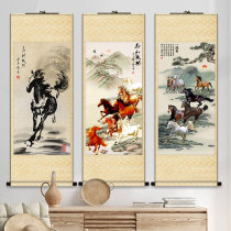 Xu Beihong horse to success calligraphy and painting silk scroll hanging painting living room calligraphy decorative painting horse picture landscape eight horses picture