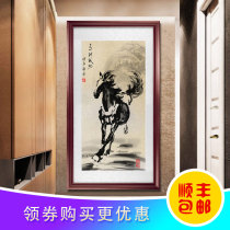 Xu Beihong Ma Ma Ma to successfully hang paintings solid wood framed calligraphy and painting living room horse figure decoration painting horse calligraphy and painting