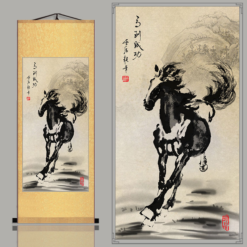 模写 徐悲鴻 書法 掛軸 Q-660 美術品・アンティーク・コレクション
