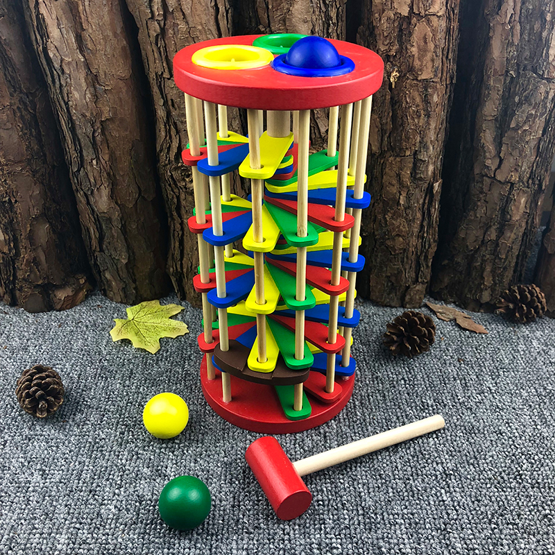 Children fall ladders Knocks 1-2-3-year-old hammers knocks on toys Early education Puzzle Wooden Knock Swivel Piling