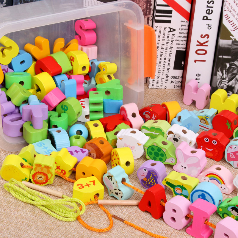Infant child fine action training Puzzle Force Strings Beads Toys 1-2-3-year-old baby wearing rope line male girl