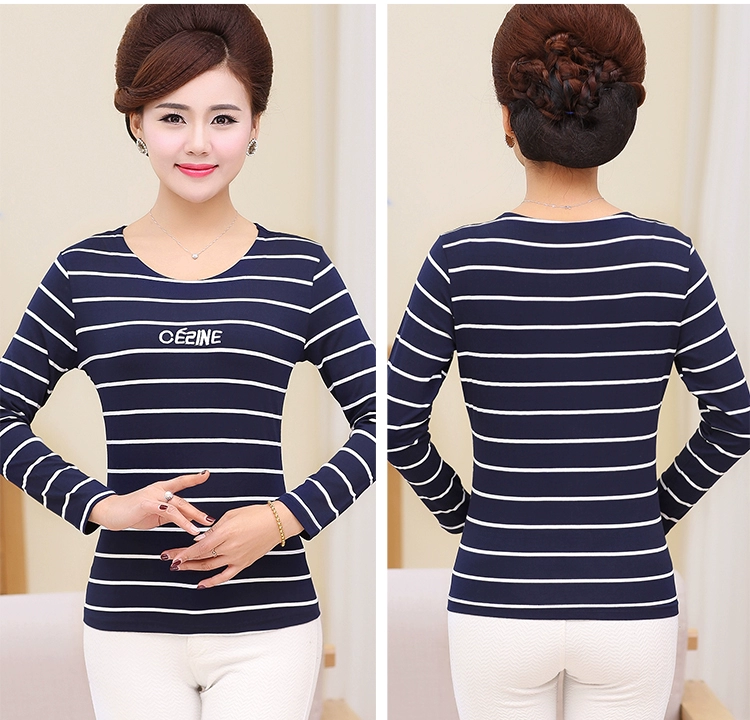 Áo thun dài tay áo ngắn tay ngắn tay đẫm máu cơ thể 桖 quần áo quần áo mùa thu áo sơ mi nữ trung niên cotton