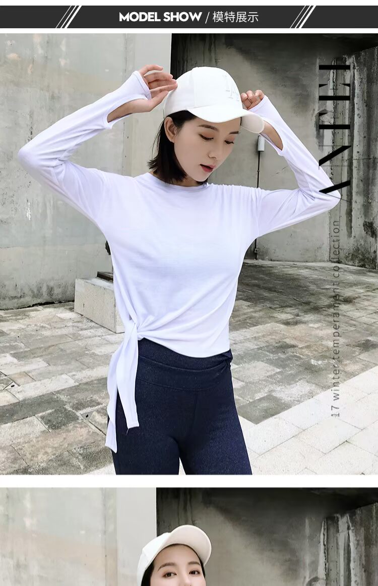 Nhanh khô chạy bên hông thắt nút thể thao yoga áo tập thể dục nữ áo thun mỏng áo dài tay áo ba lỗ gym