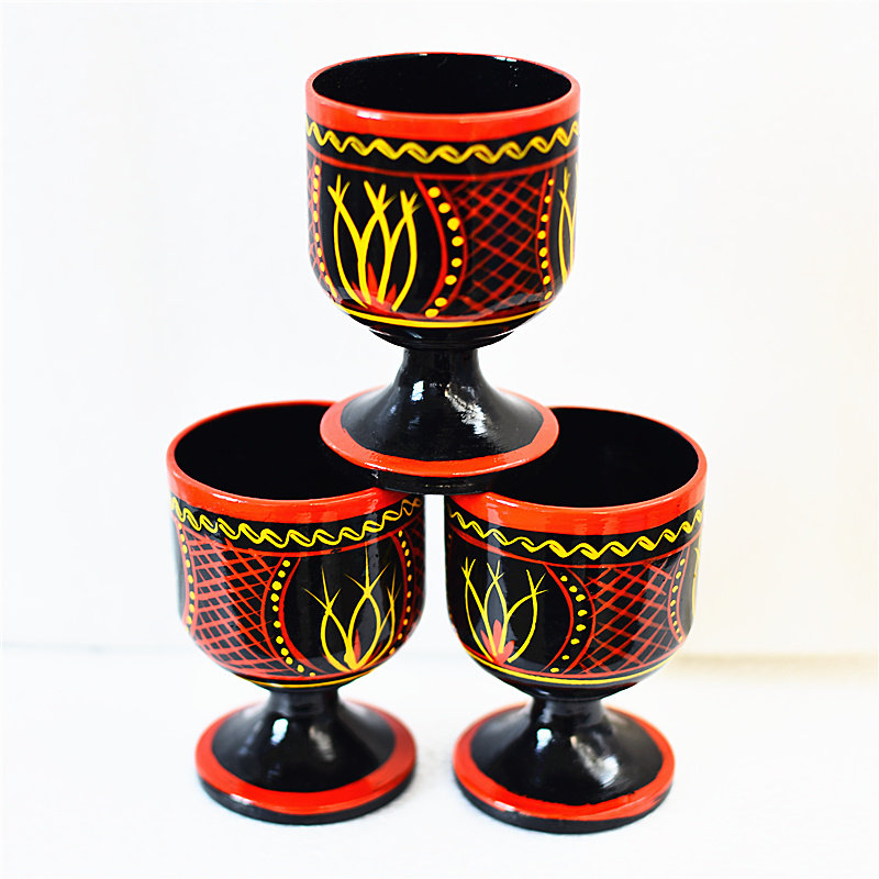 2 Liangshan Yi nationality characteristic handicrafts Zhaojue solid wood hand-painted lacquerware painted wine cups (large size