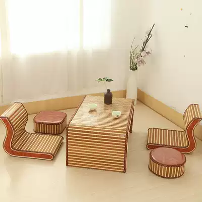 Small window table tatami straw woven coffee table combination floor table balcony table tatami table and chair computer Chinese school table