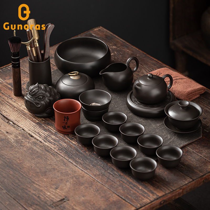 Purple Clay Teapot Kung Fu Tea Set with Teacups, Complete Set for Home and Office, Light Luxury High-End Gift Box for Gifting