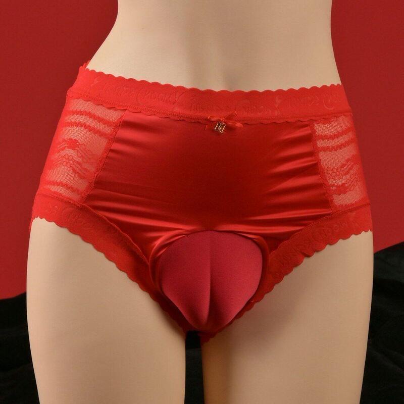 High-Waisted Satin Silk Glossy Plus-Size Men's Silky Bowknot Breathable Cross-Dresser Sexy Red Triangle Lace High-Waisted Satin Silk Glossy Plus-Size Men's Silky Bowknot Breathable Cross-Dresser Sexy Red Triangle Lace