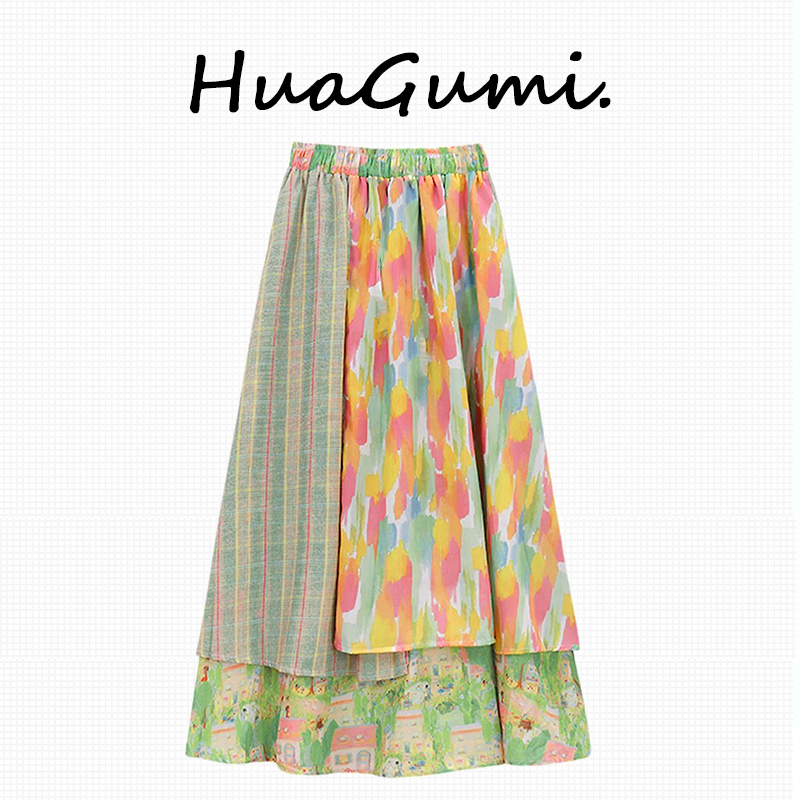 Artistic Patchwork Oil Painting Skirt for Women, Autumn 2025 New Design, Niche, Unique, Retro