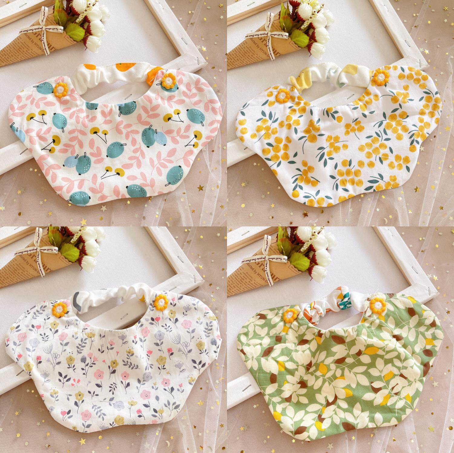 Summer thin small fresh Korean version ins baby small bib flower saliva towel Children's bib anti-spit milk towel