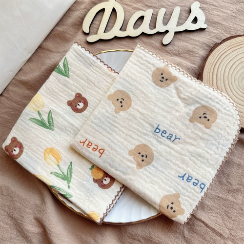 Брендовый марлевый детский носовой платок для умывания, детские влажные салфетки для лица, слюнявчик, в корейском стиле, цветочный принт