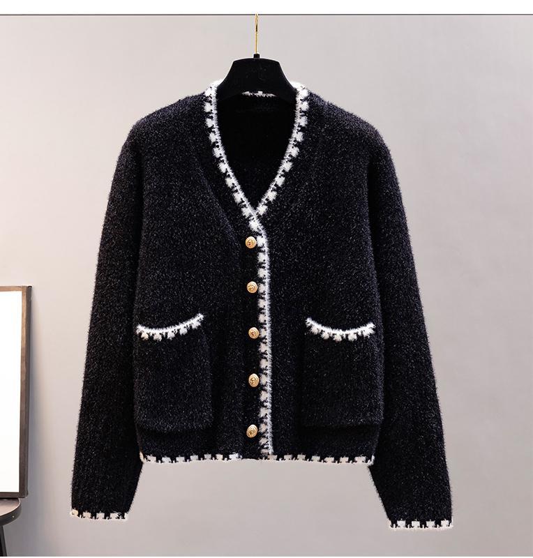 Cardigan tricoté de style Xiaoxiang 2023 automne et hiver nouvel article, pull col en V en fourrure de vison chenille manteau pour femme_voghion.com