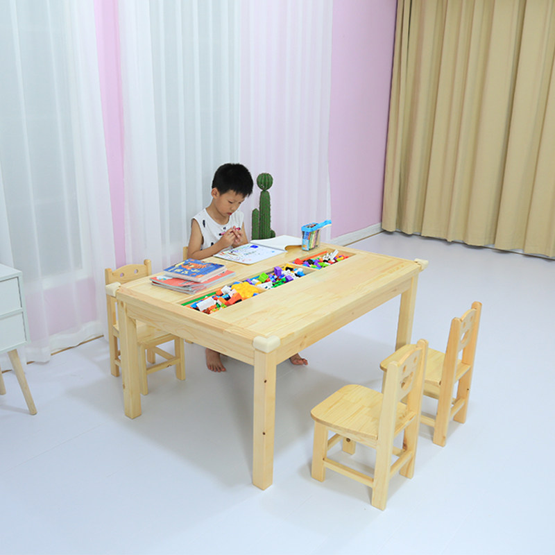New building blocks table children solid wood games table baby puzzle toy multifunctional study table handwork table