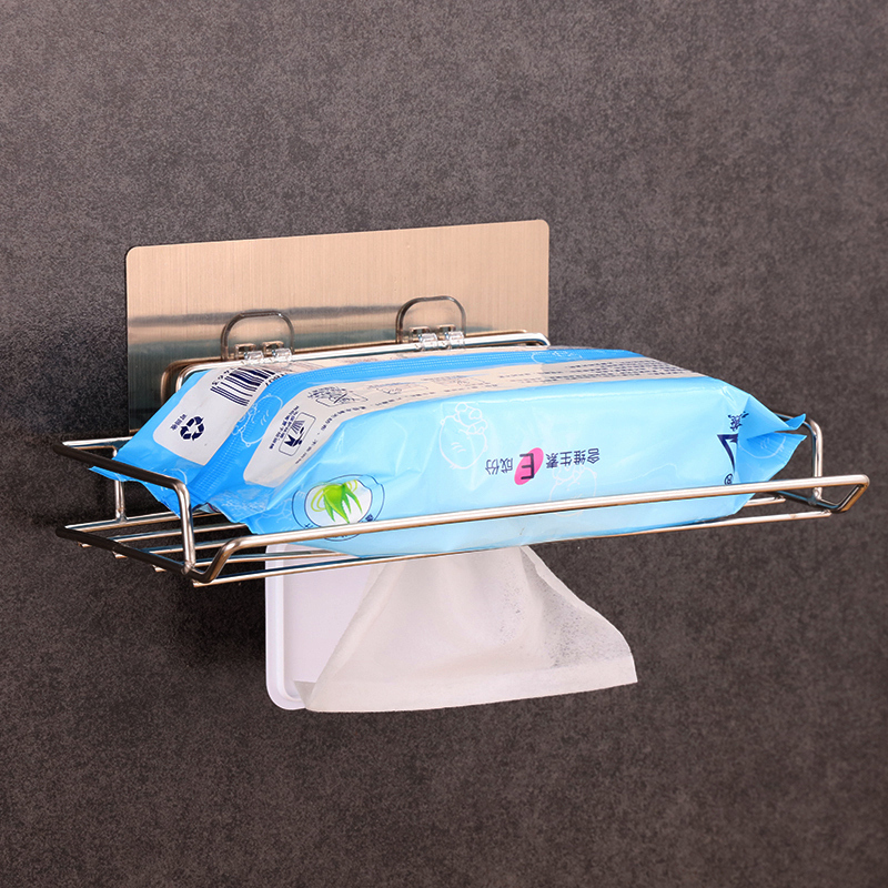 Punch-free powder room removable toilet paper holder toilet tissue box stainless steel bathroom toilet paper storage shelf wall-mounted home