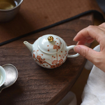 Jingdezhen imitation antique color alum red seedling gold plum blossom hand painted horizontal pot ceramic ball Kongfu tea with tea tea pot