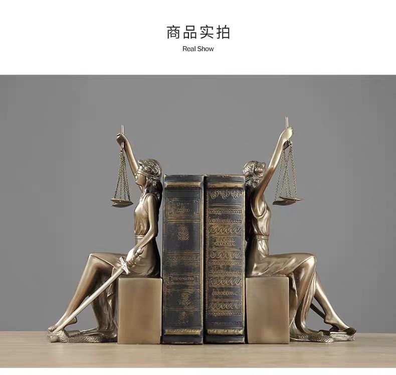 Eurostyle New Products Home Decoration Goods Ancient Bronze Justice Goddess Book Stall Bookstand Books Leaning on Pendulum Lawyer Gift Clips