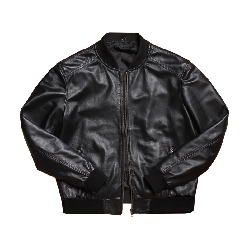 Musonmu Baseball Uniform Genuine Leather Jacket Men's First Layer Cowhide Quilted Short Flight Leather Jacket Casual Jacket
