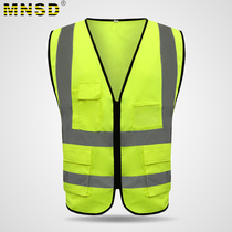 MNSD polyester cotton multi-pocket reflective vest road safety construction vest sanitation glowing work clothes