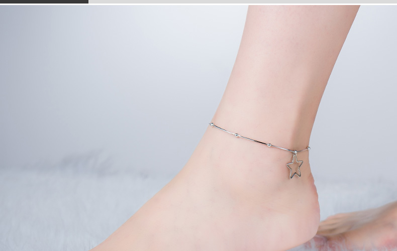 Bảy độ bạc 7 ° CS925 vòng chân bạc nữ năm cánh sao bạc sterling đơn giản Sinh viên Nhật Bản và Hàn Quốc Sen cá tính bạn gái vòng đeo chân nữ bằng vàng