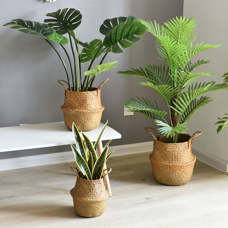 Nordic Flower Pots, Flower Baskets, Straw Baskets, Bamboo Baskets, Woven Baskets, Bamboo Woven Fiddle Leaf Fig Potted Plants, Rattan Bonsai Pots