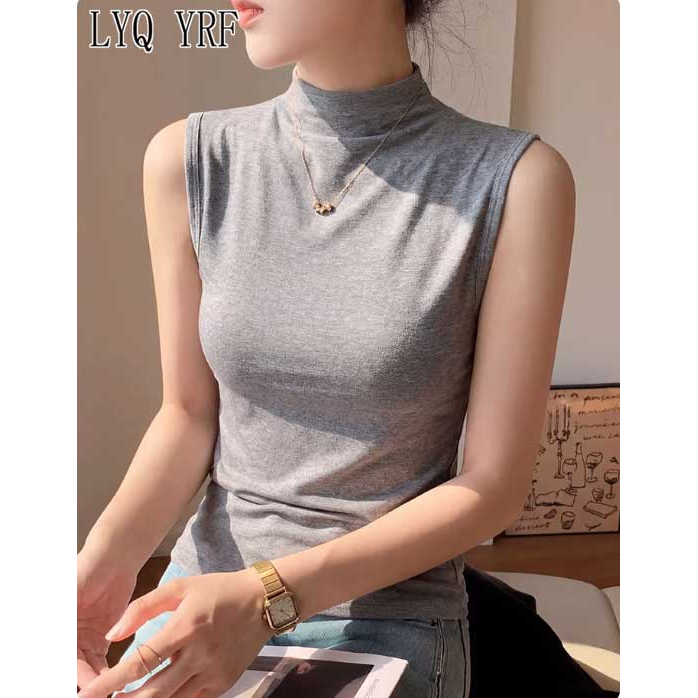 Lyq Yrf Gray Modal High-Neck Sleeveless Vest for Women, Suitable for Spring and Summer, Thin Base Layer Top, Trendy