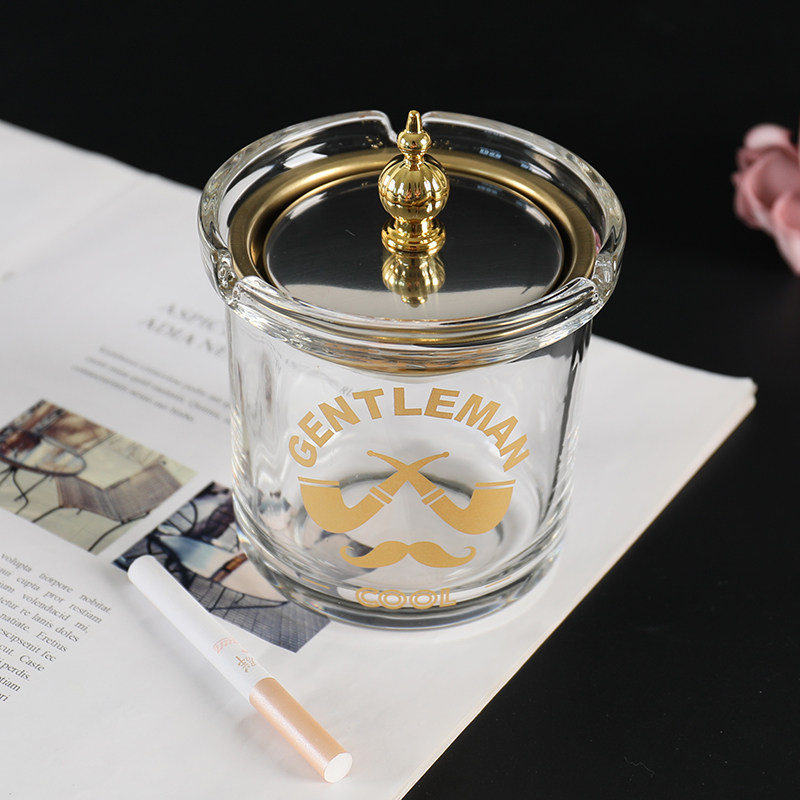 Glass Ashtray with Anti-Fly Ash Feature, Creative Design for Home Use in the Living Room, Light Luxury and High-End Feel, Windproof Ashtray with Lid for Office and Dormitory