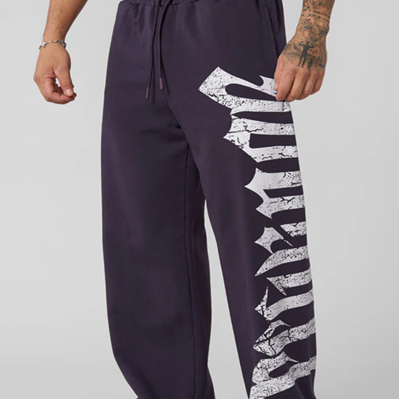 Young Large Print Wide-Leg Sweatpants Men's Sports Fitness Jogging Straight-Leg Plus Size Fashion Trendy Casual Long Pants