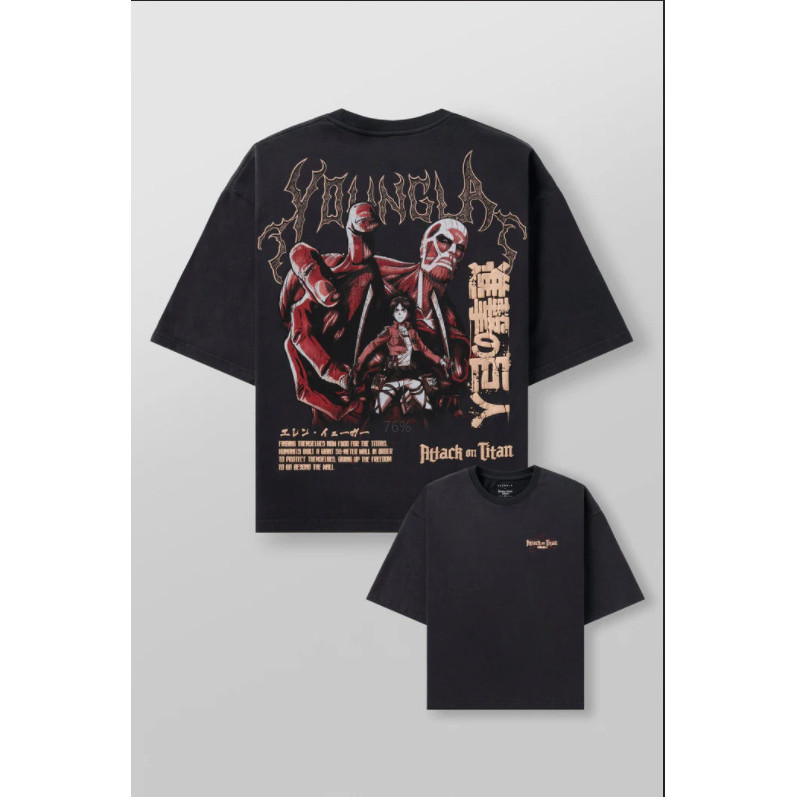 American Youngla Co-Branded Anime Oversized T-Shirt Jogger Gym Sports Loose Cotton Casual Short-Sleeved Shirt