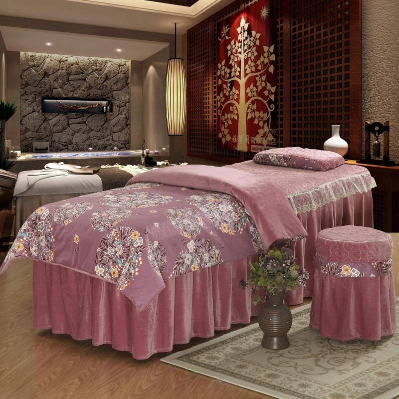 Bộ đồ giường đẹp bao gồm bốn bộ cao cấp pha lê nhung massage giường đơn giản mới thẩm mỹ viện châu Âu dành riêng bốn món ga trải giường nối mi