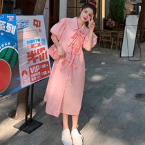 Design sense niche shirt dress Women summer 2021 New French sweet chic bubble sleeve long skirt