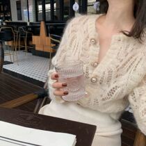 Lazy wind mohair sweater cardigan 2021 spring and autumn hollow loose long sleeve jacket white sweater temperament women
