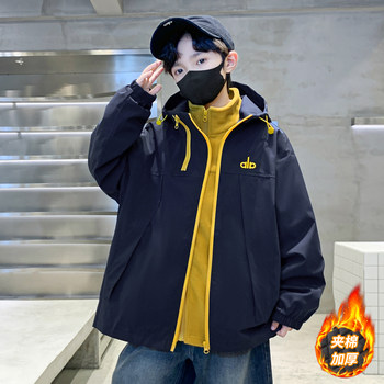 Boys' Autumn and Winter Thickened Warm Jacket 2025 New Model for Older Children, Quilted Three-In-One Children's Hooded Windbreaker Trendy
