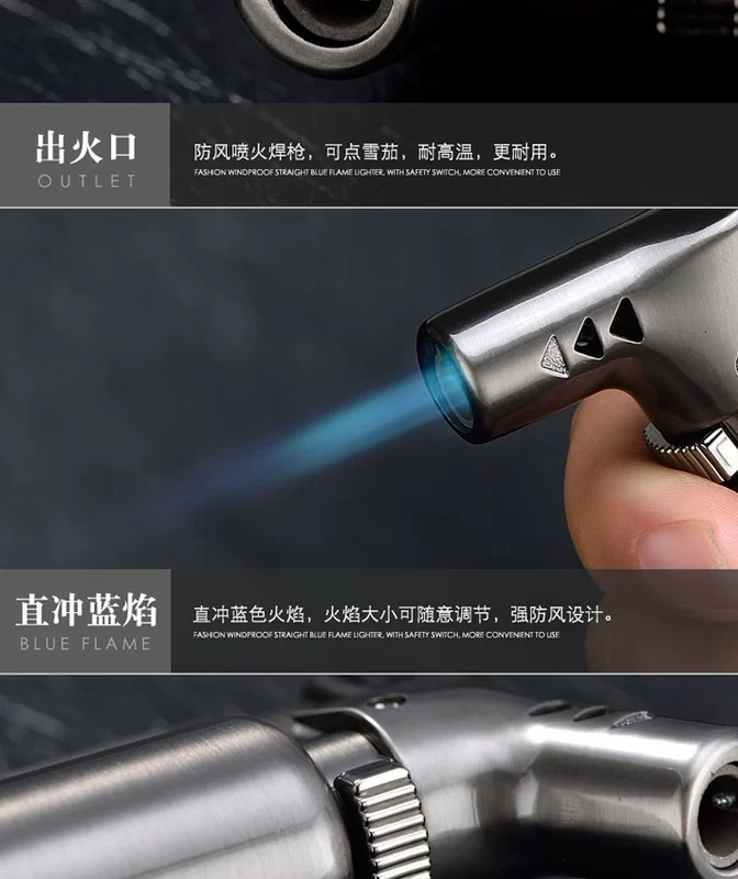 Windproof nhẹ bơm hơi ngọn đuốc sáng tạo laser cá tính người đàn ông đấm thẳng tùy chỉnh chữ màu xanh ngọn lửa điện thuốc lá nhẹ hơn - Bật lửa hộp quẹt khò